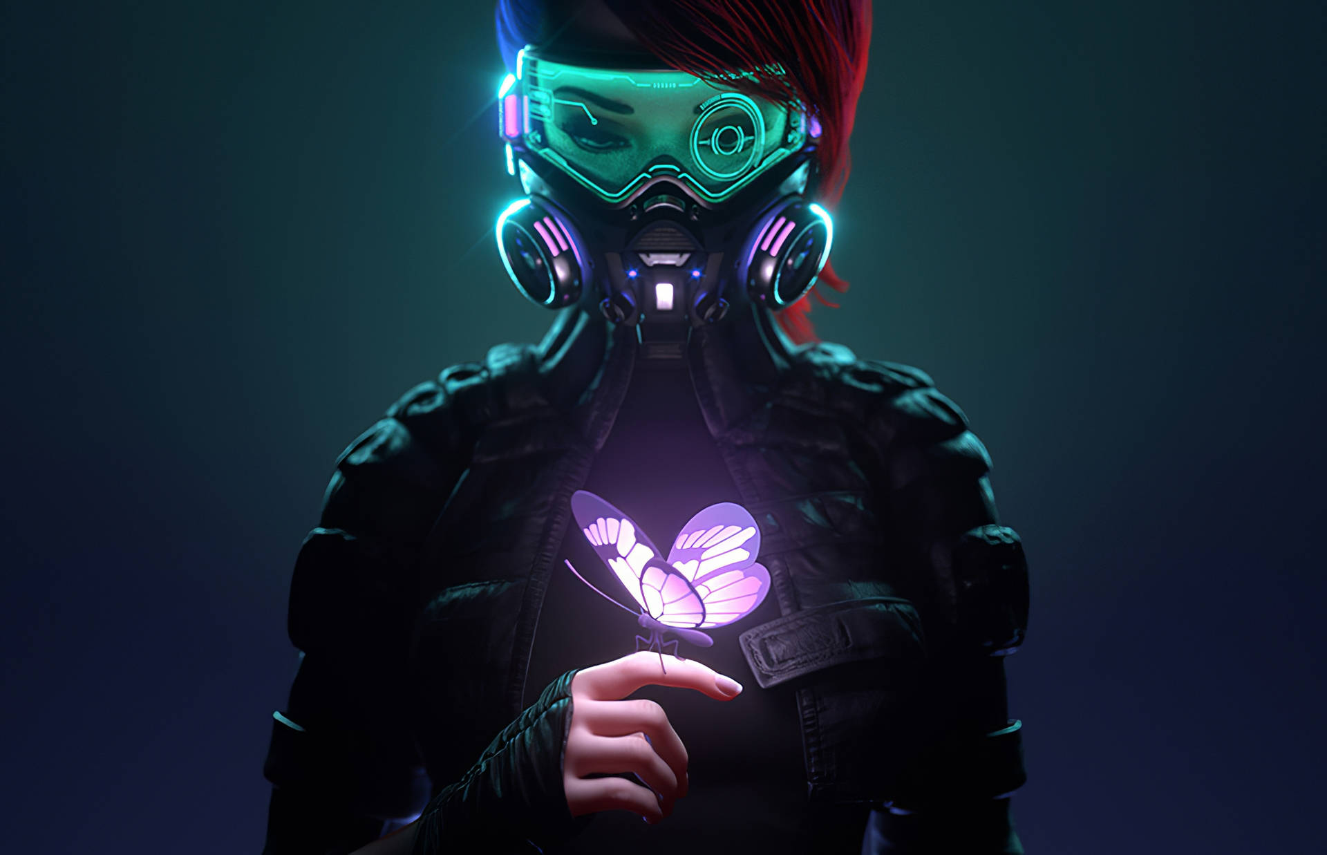 Girl Wearing Mask With Butterfly Cyberpunk 1920x1080