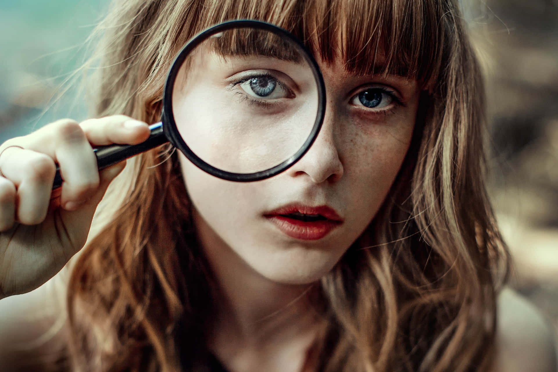 Girl With A Magnifying Glass Background