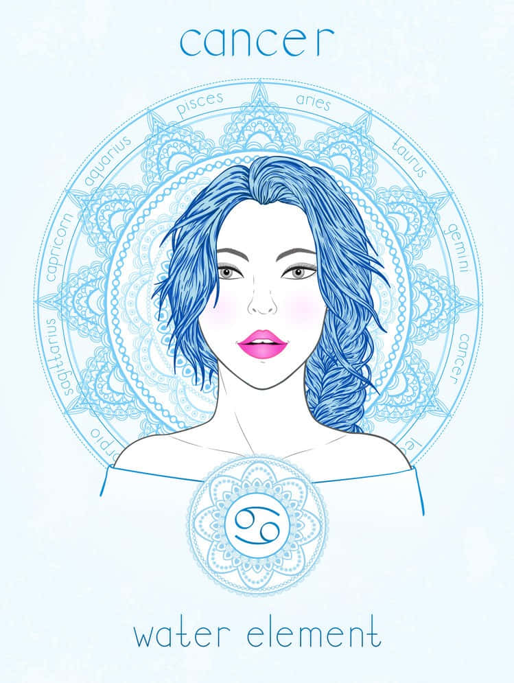 Girl With Blue Hair Cute Cancer Zodiac Sign