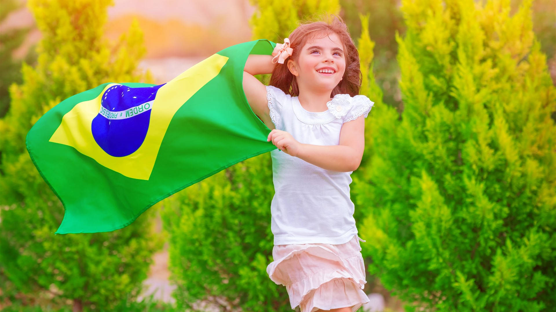 Girl With Brazil Flag Background