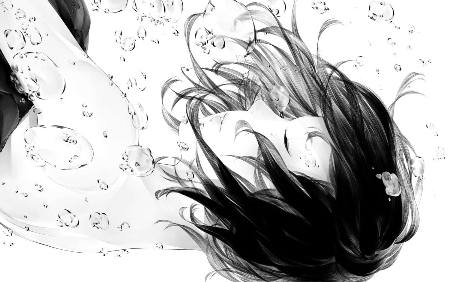 Girl With Bubble Anime Black And White Art Background
