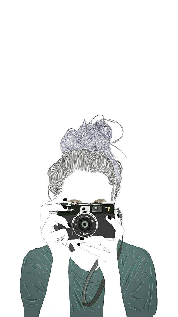 Girl With Camera Aesthetic Drawing Background