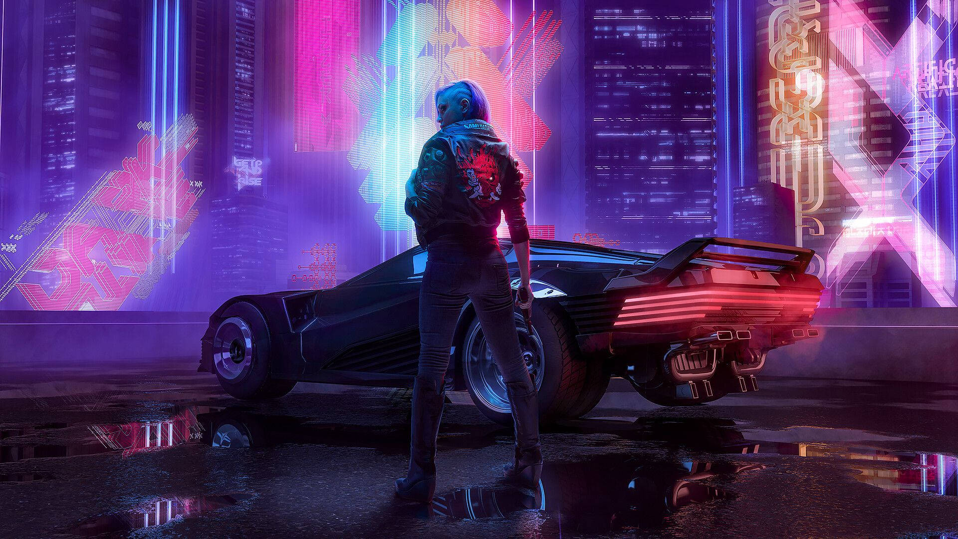 Girl With Car Cyberpunk 1920x1080