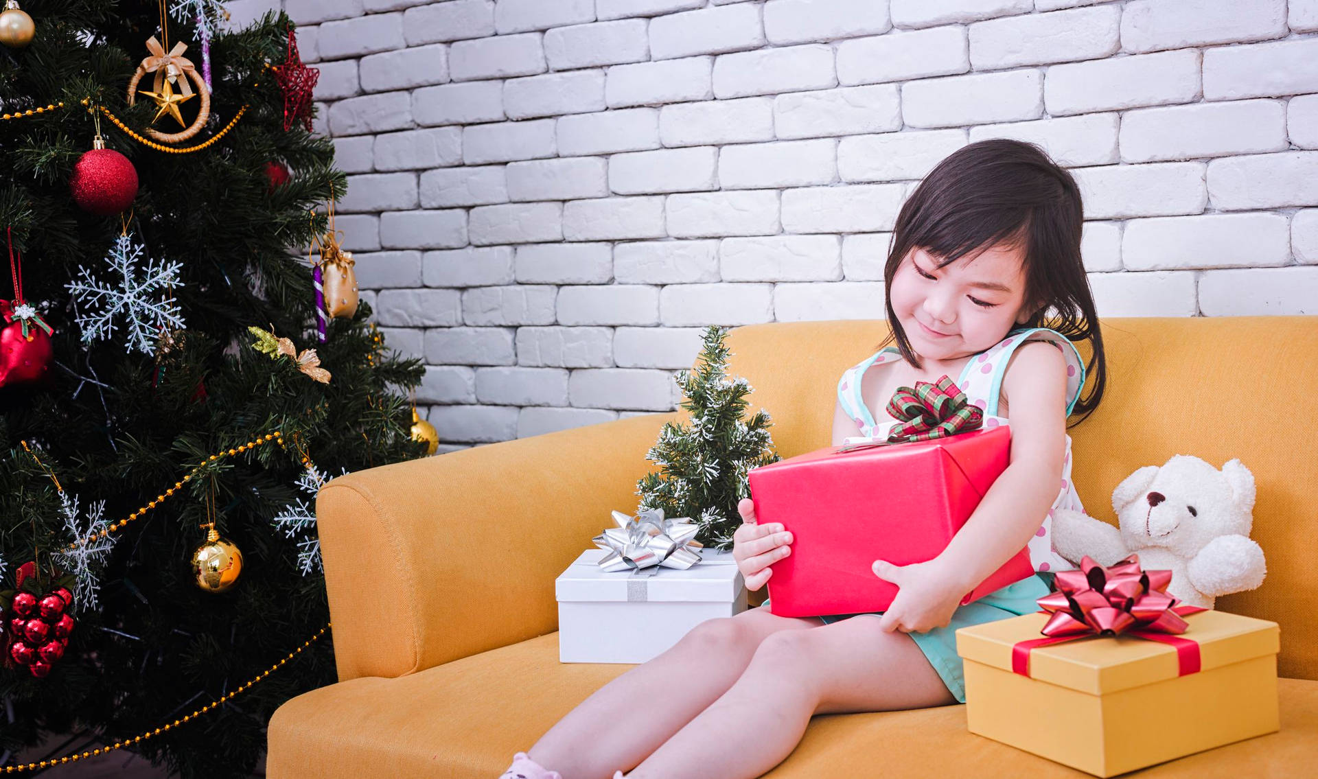 Girl With Christmas Present Background
