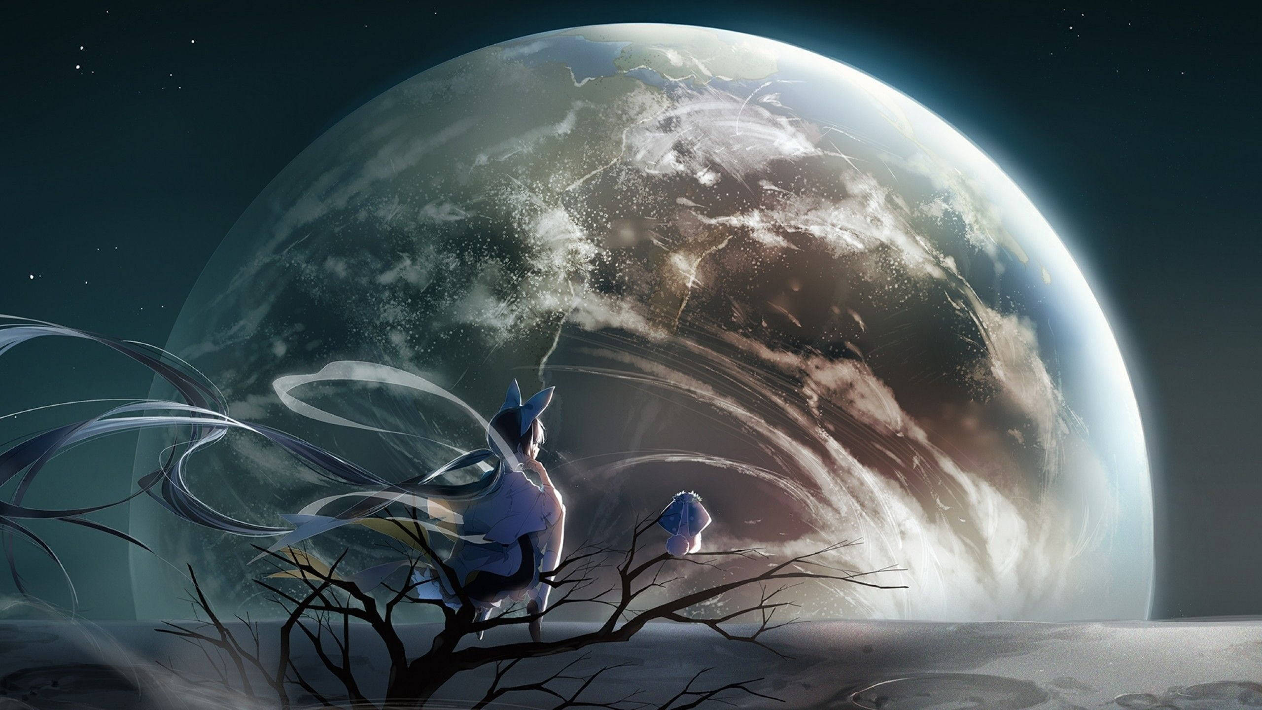 Girl With Companion On Anime Planet Background