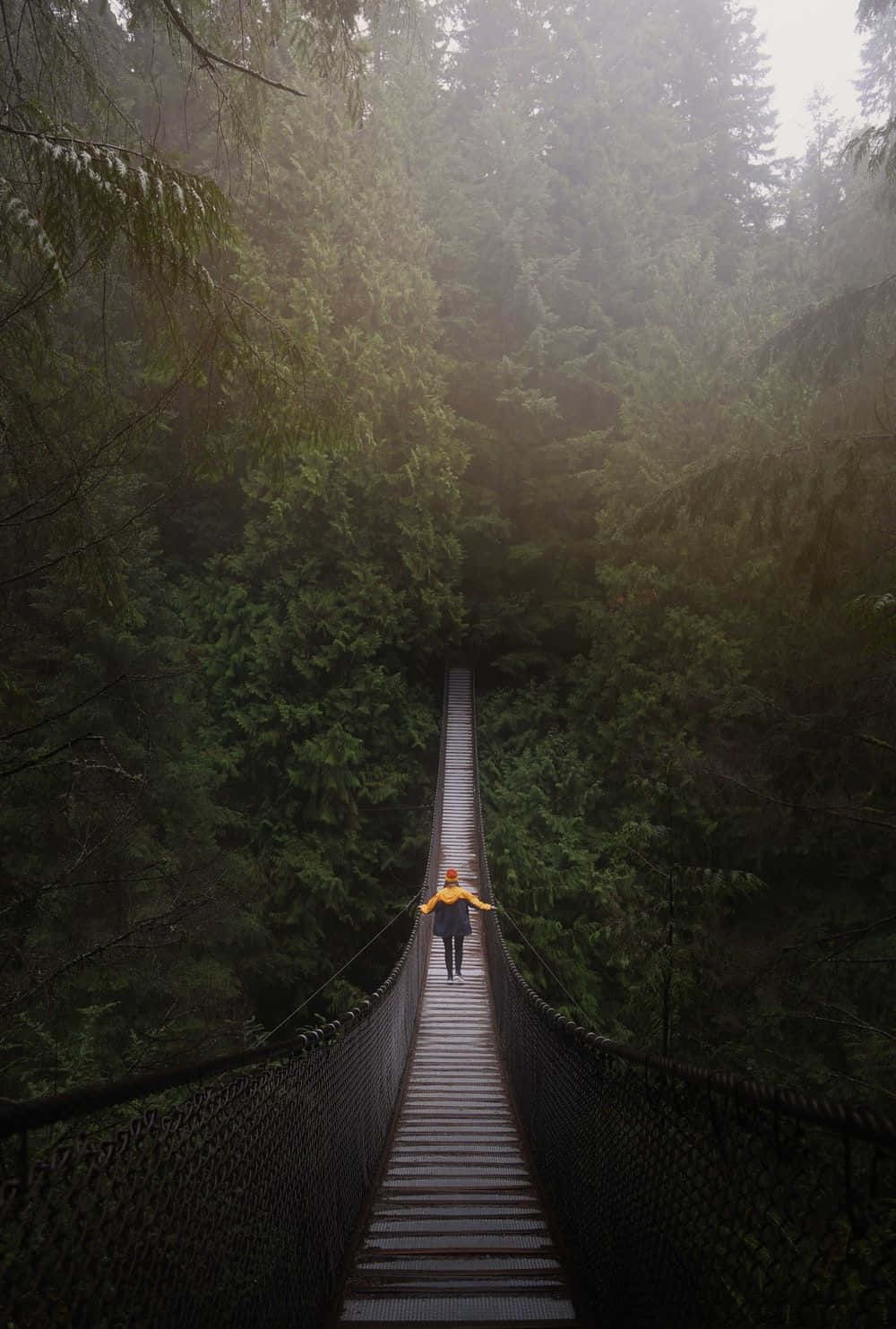 Girl With Confidence Crossing Bridge Background