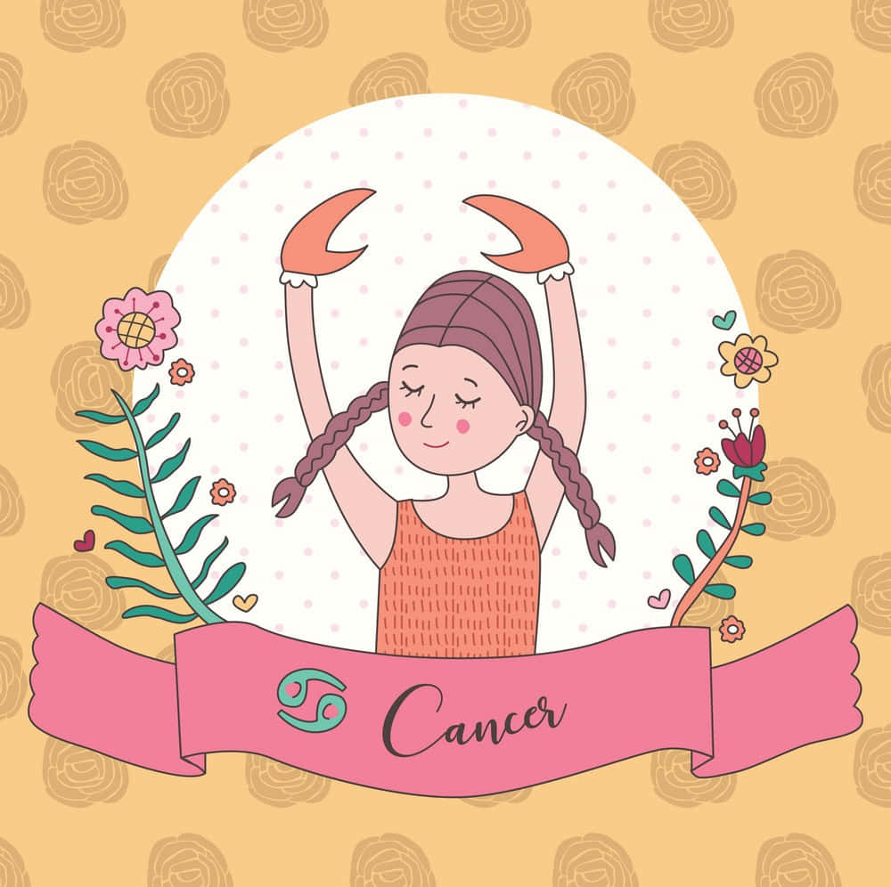 Girl With Crab Pincers Cute Cancer Zodiac Sign Background