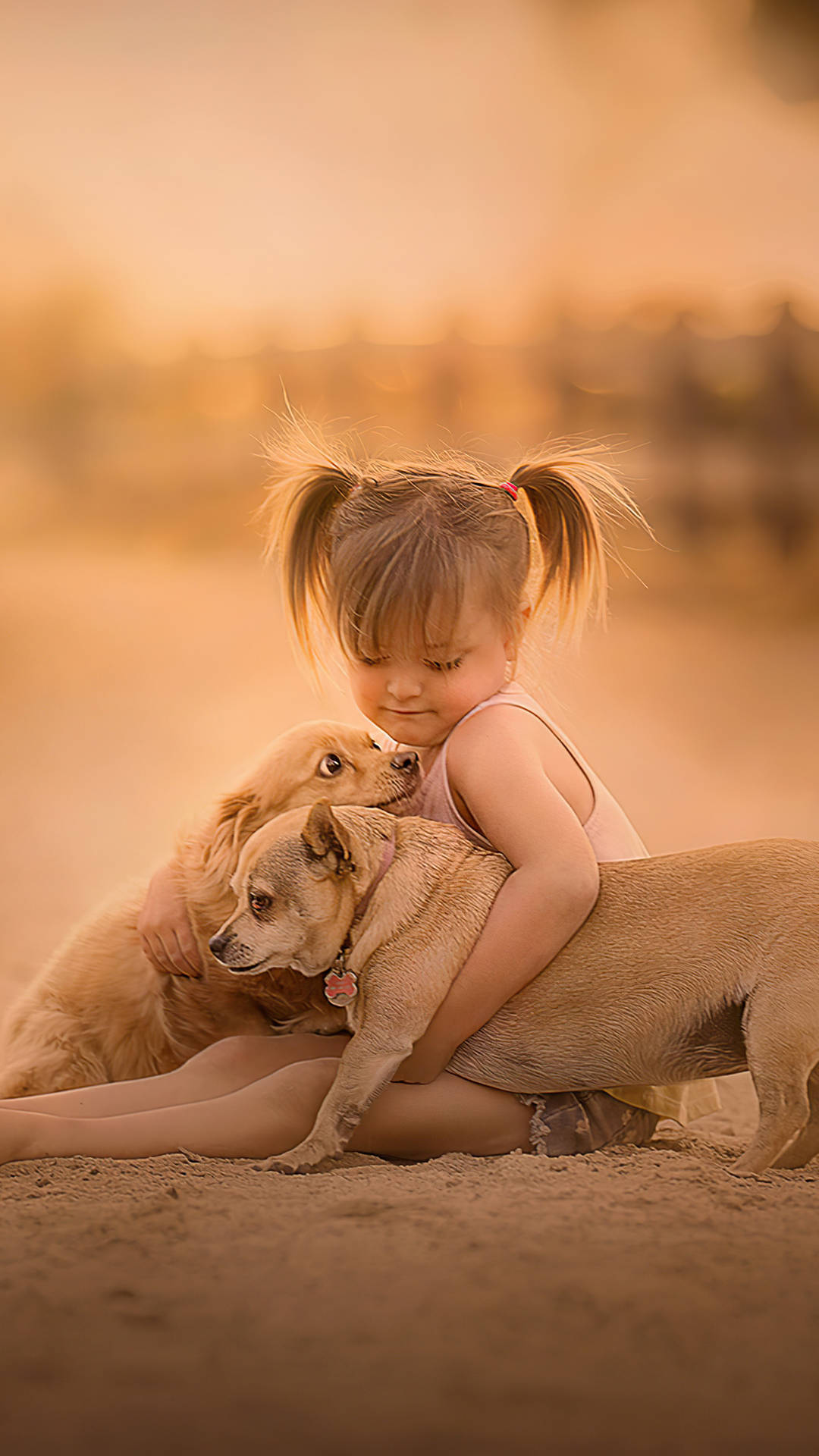 Girl With Cute Pups 2160x3840