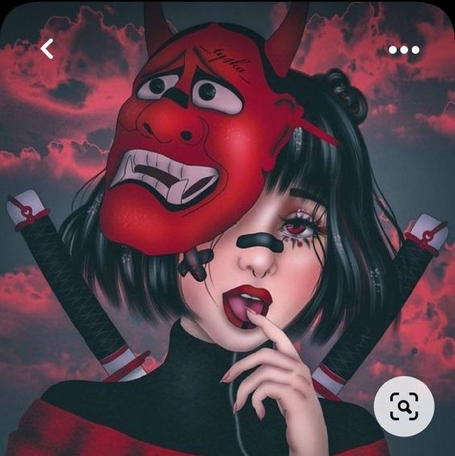 Girl With Demon Mask Unique Cool Pfp Art Background