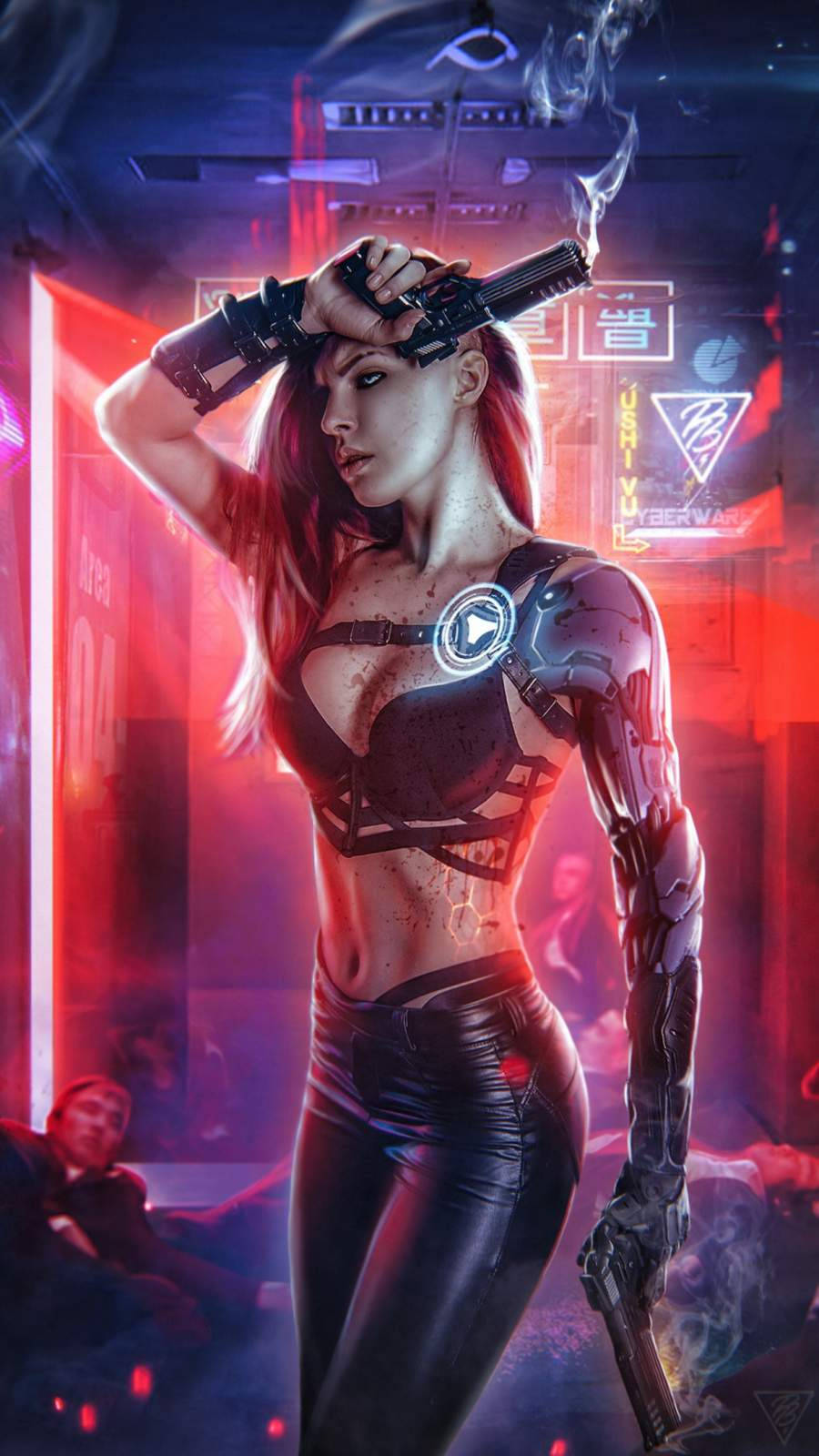 Girl With Guns Cyberpunk Iphone X Background