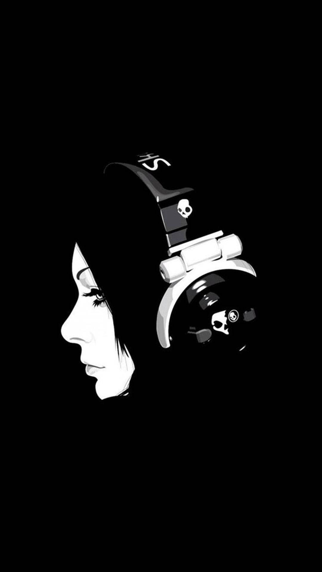 Girl With Headphones Black Iphone 6 Plus Background