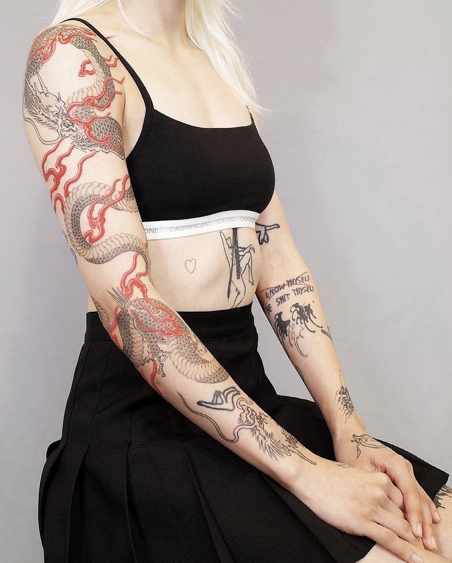 Girl With Japanese Dragon Tattoo Background