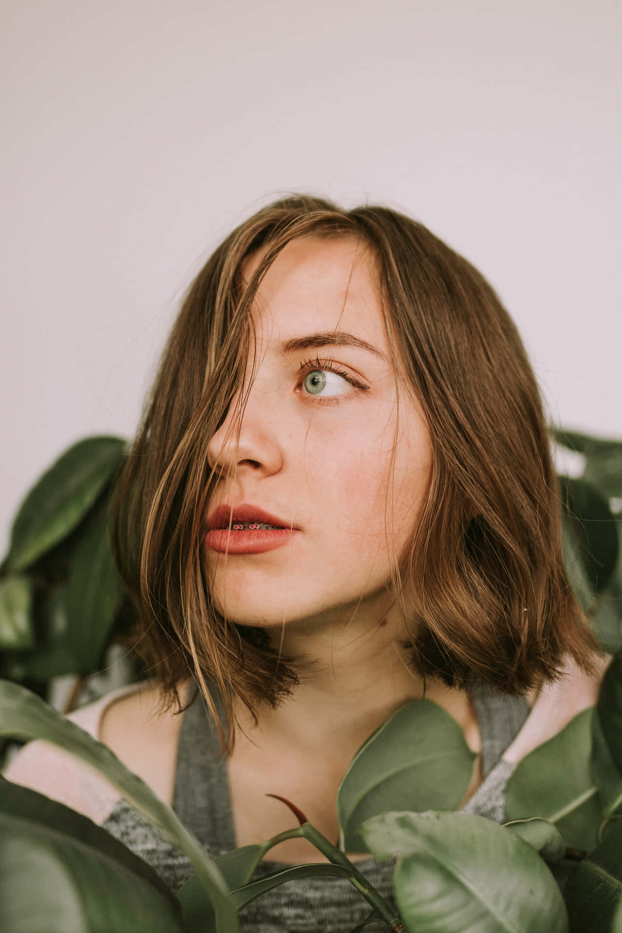 Girl With Leaves Face Reference Background