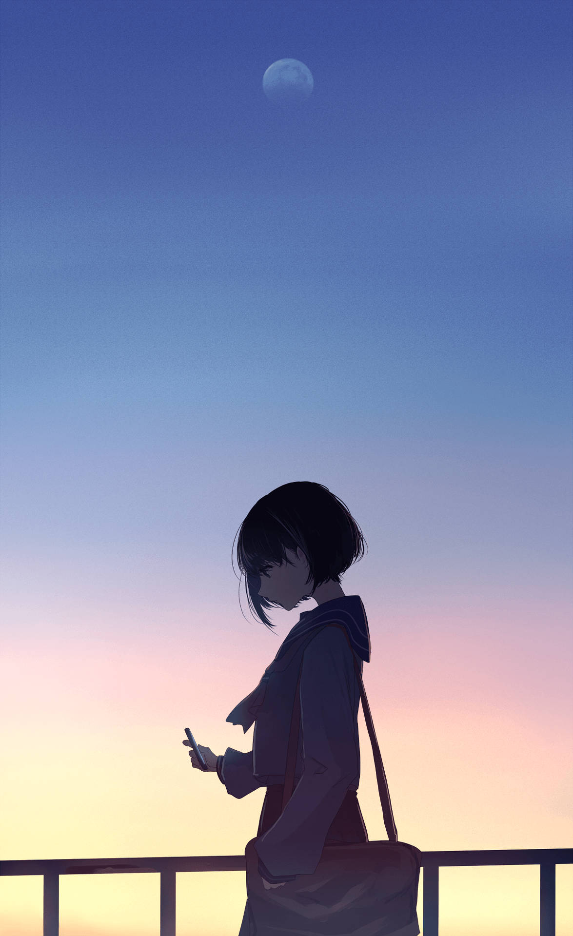 Girl With Moon Anime Aesthetic Sunset Background