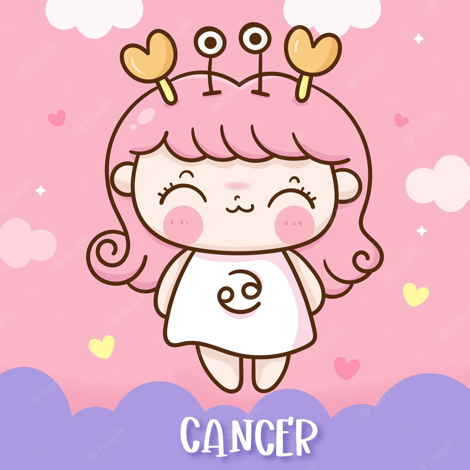 Girl With Pink Hair Cute Cancer Zodiac Sign