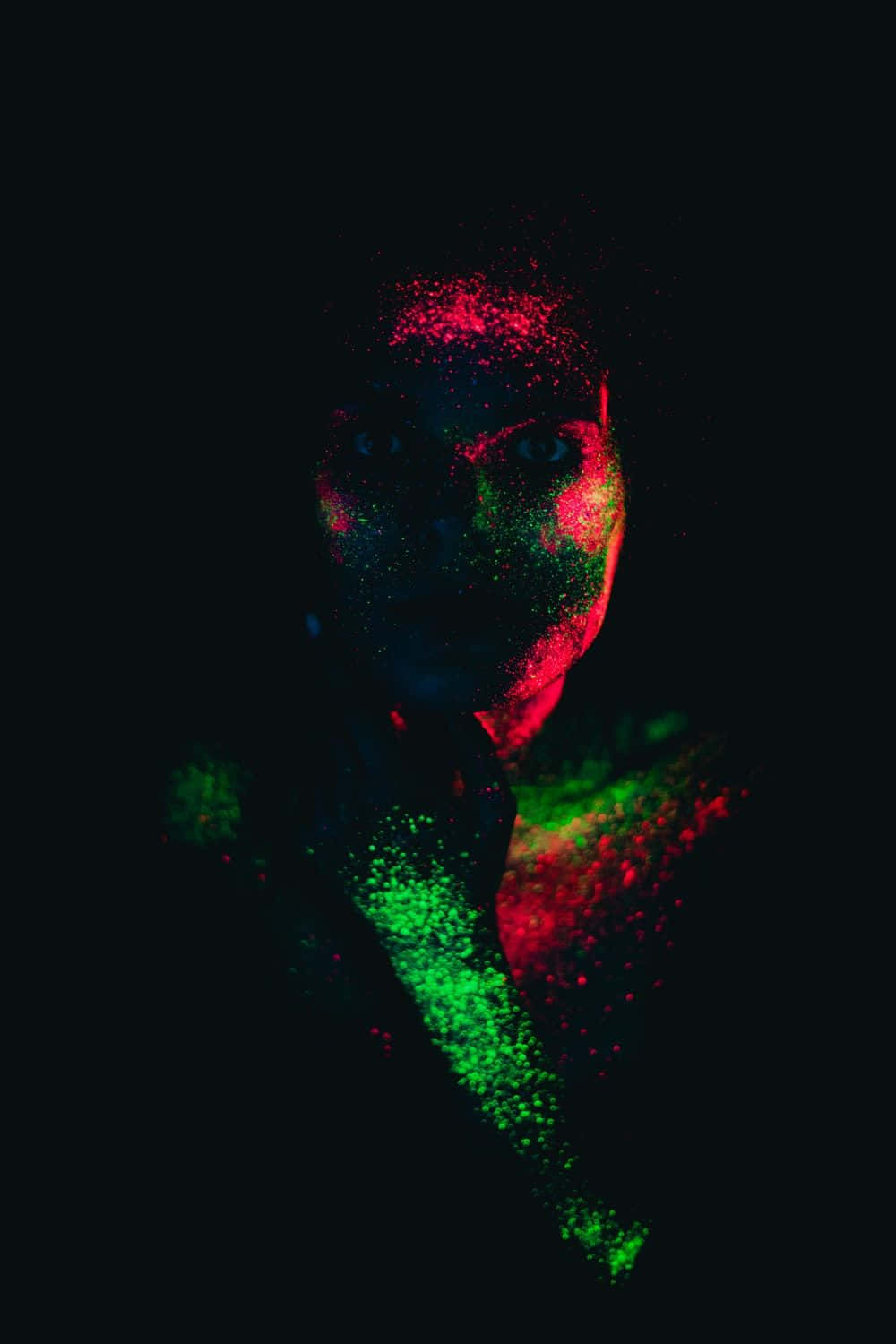 Girl With Red And Green Reactive Paint Background