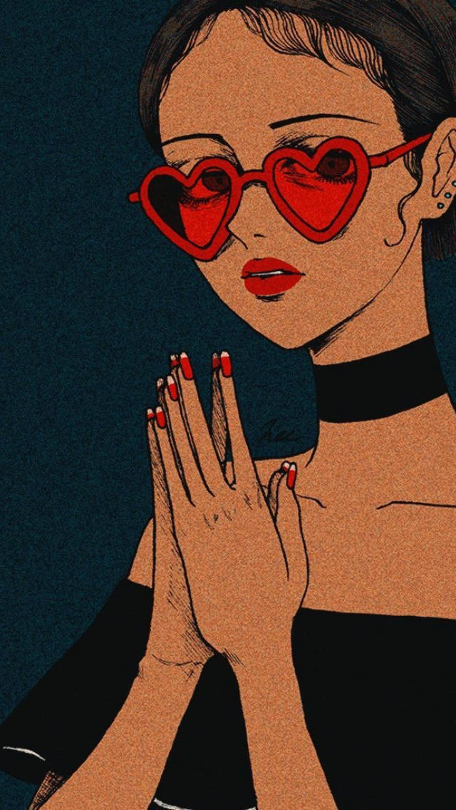 Girl With Red Heart Sunglasses Pfp Aesthetic Background