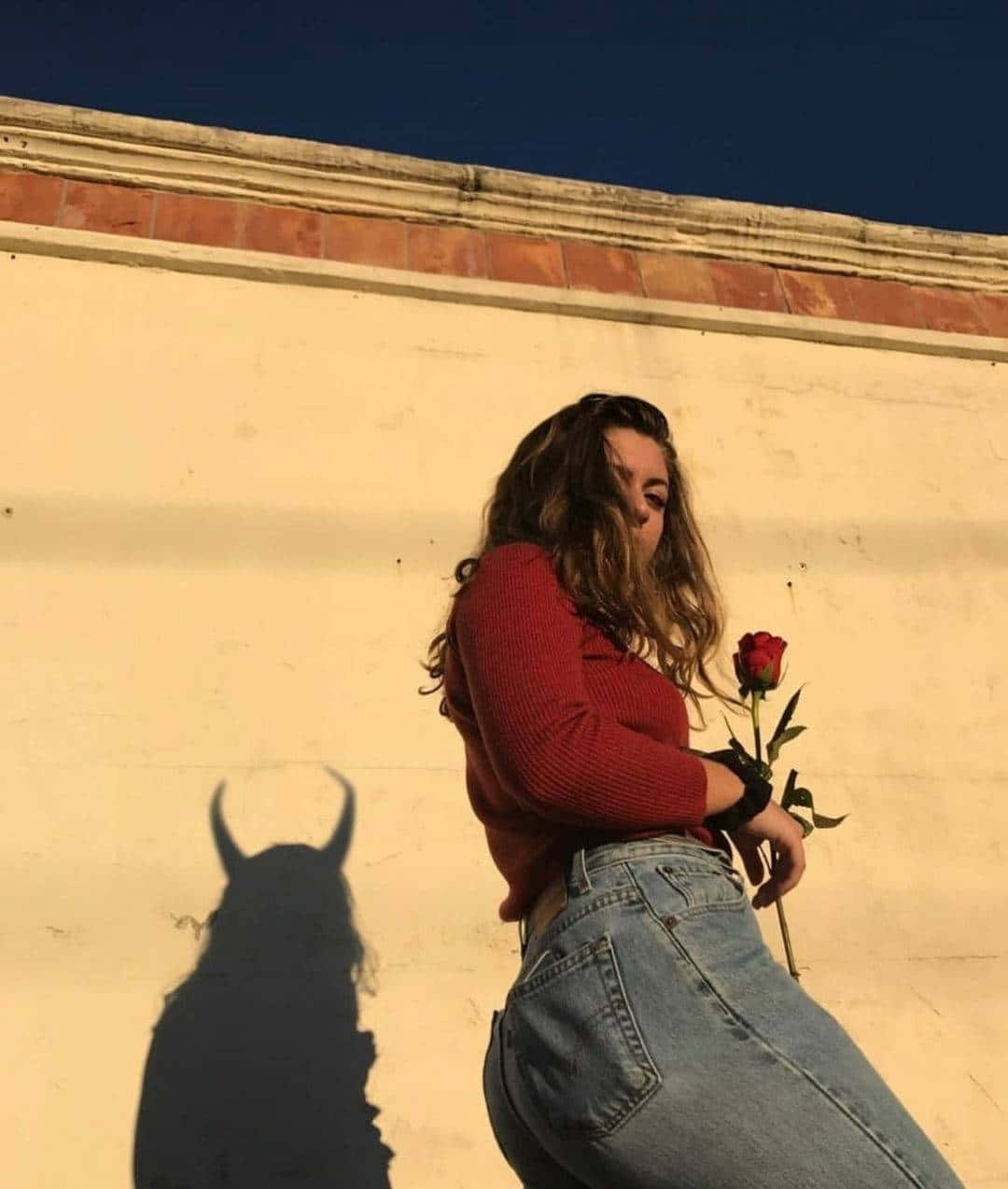 Girl With Rose Shadow Aesthetic Background