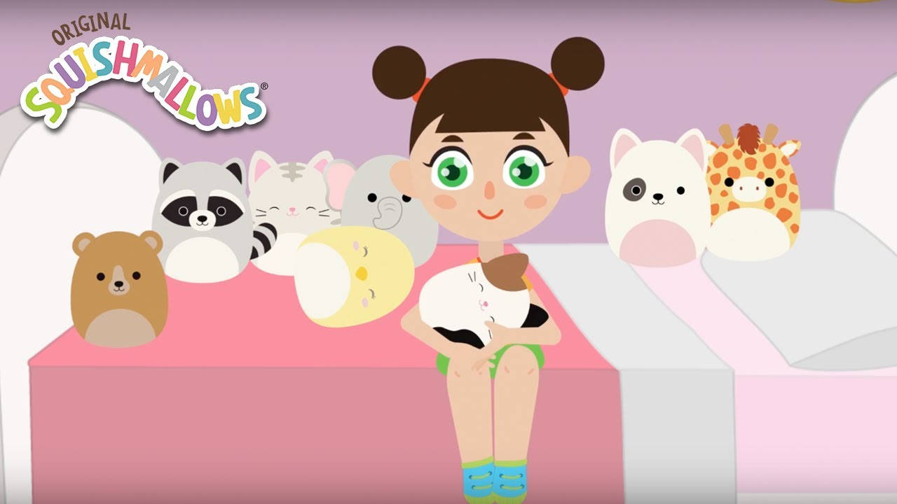 Girl With Squishmallows Toys Background