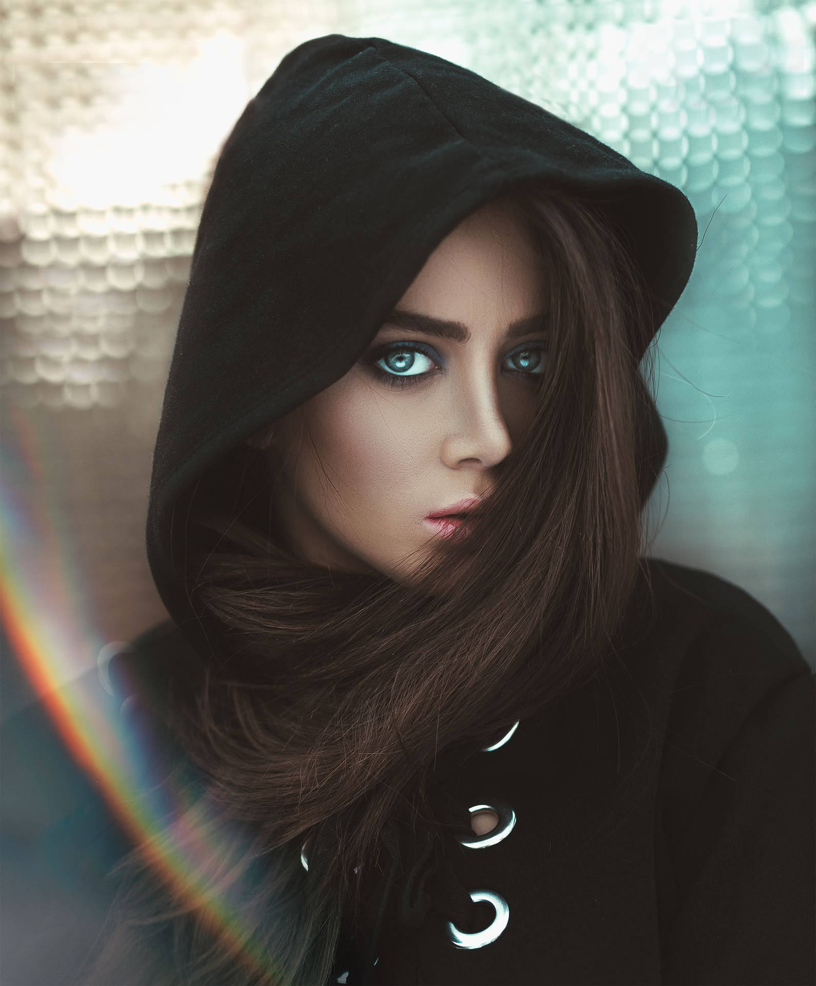 Girl With Striking Eyes Wearing Hoodie Background