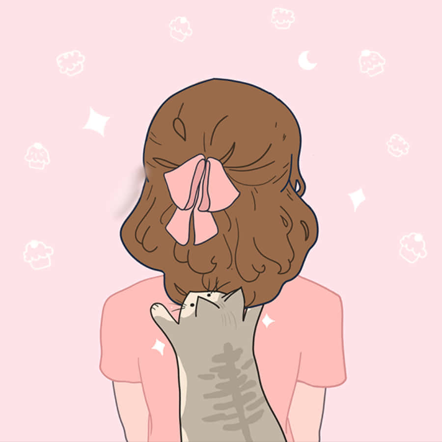 Girland Cat Pink Aesthetic Artwork Background