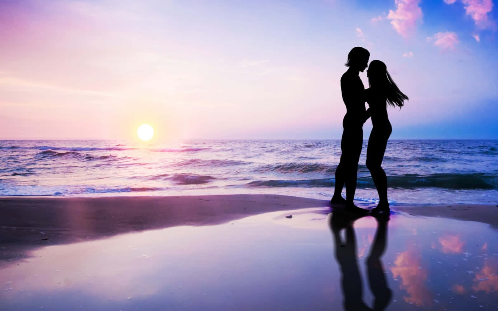 Girlfriend And Boyfriend Purple Sunset Background