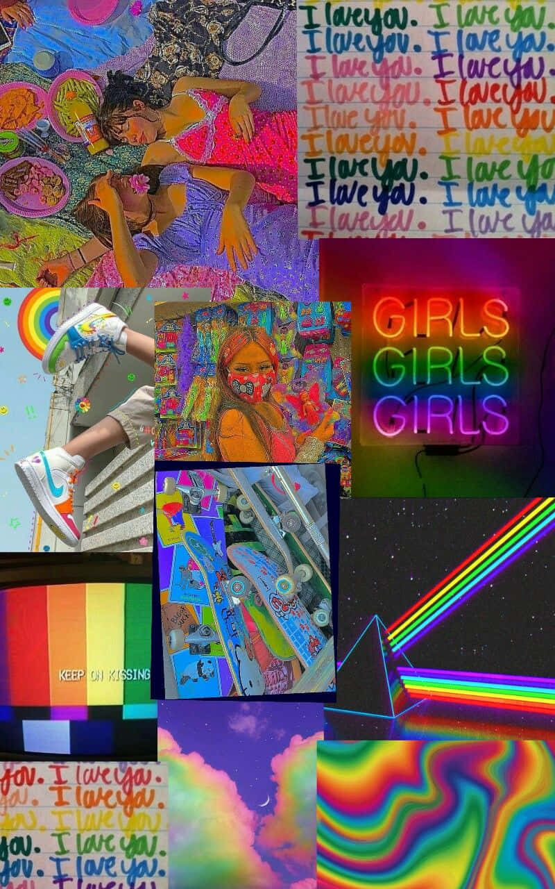 Girls Aesthetic Lgbt Rainbow Collage Background