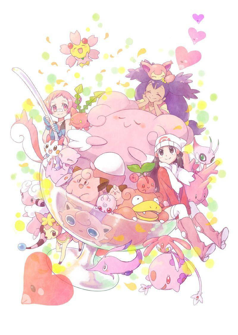 Girls And Clefairy Background