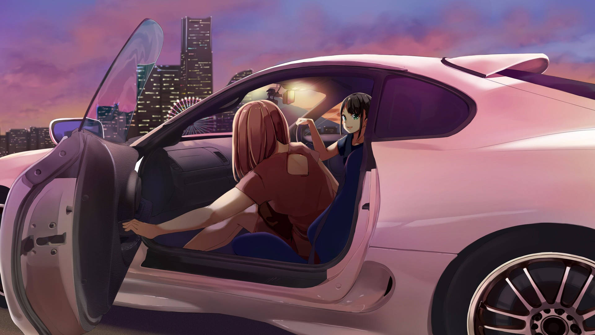 Girls Inside Toyota Supra Car Anime