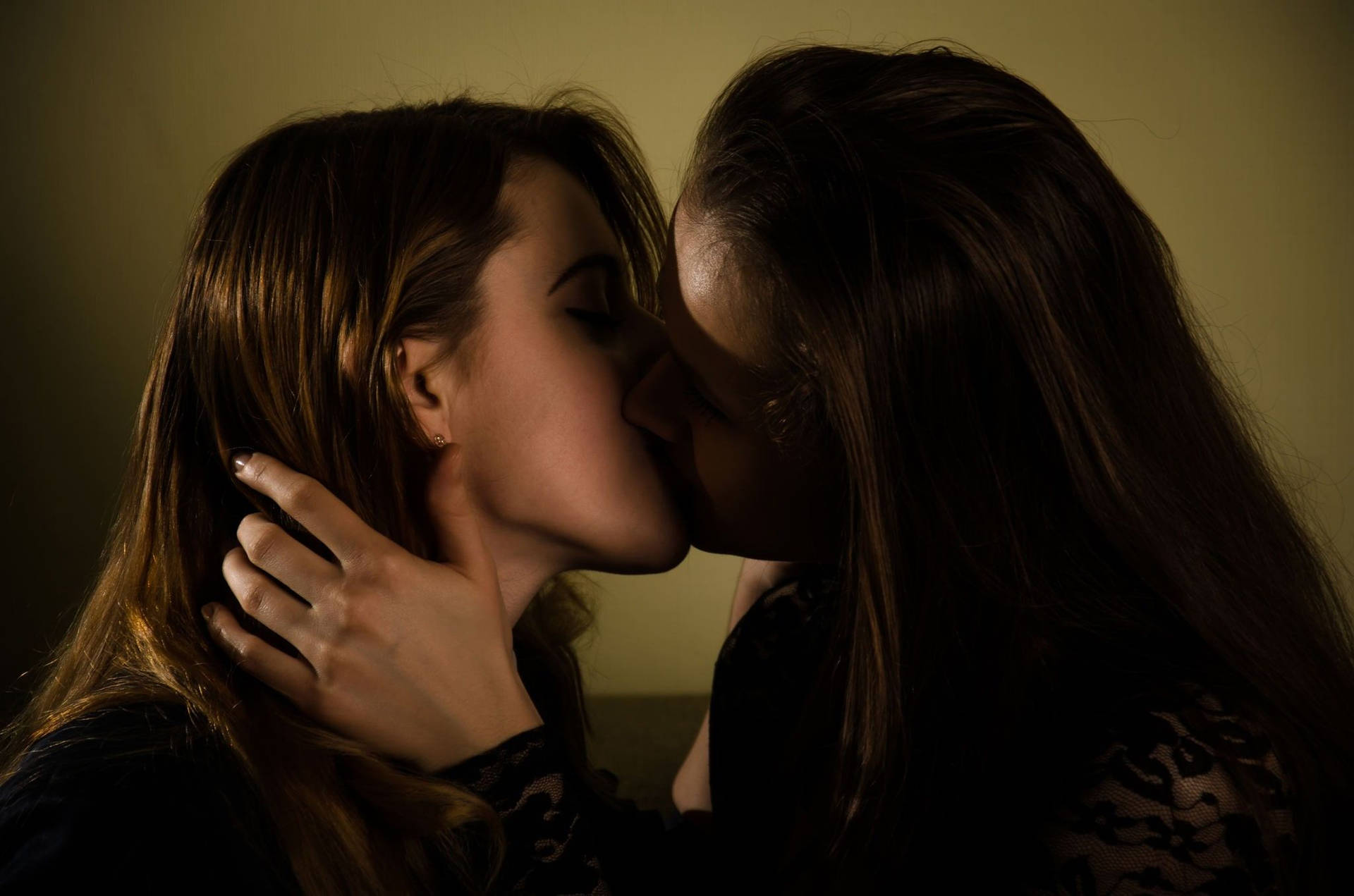 Girls Kissing At Night Background