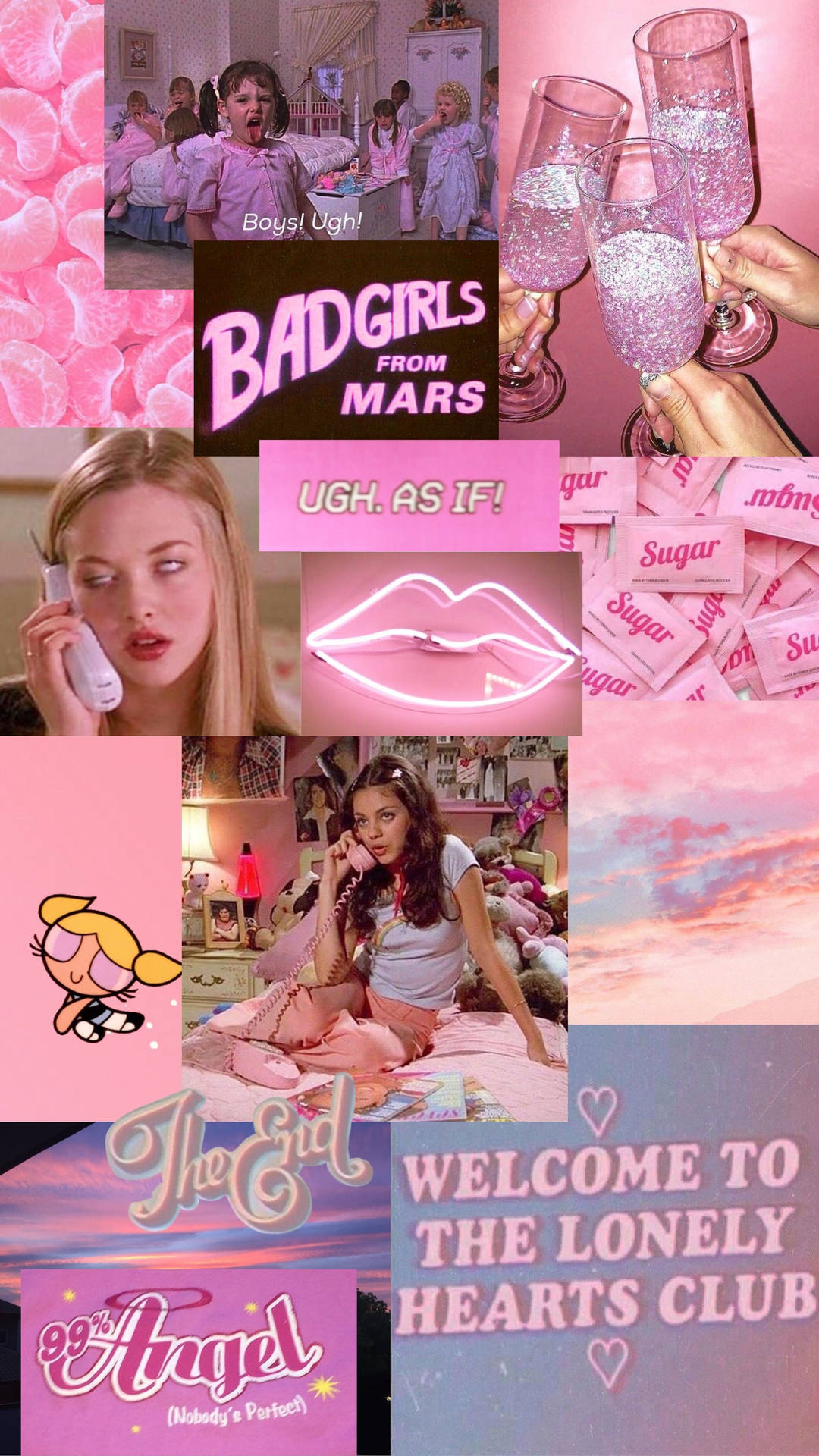 Girls On Phone Collage Pink Baddie Background