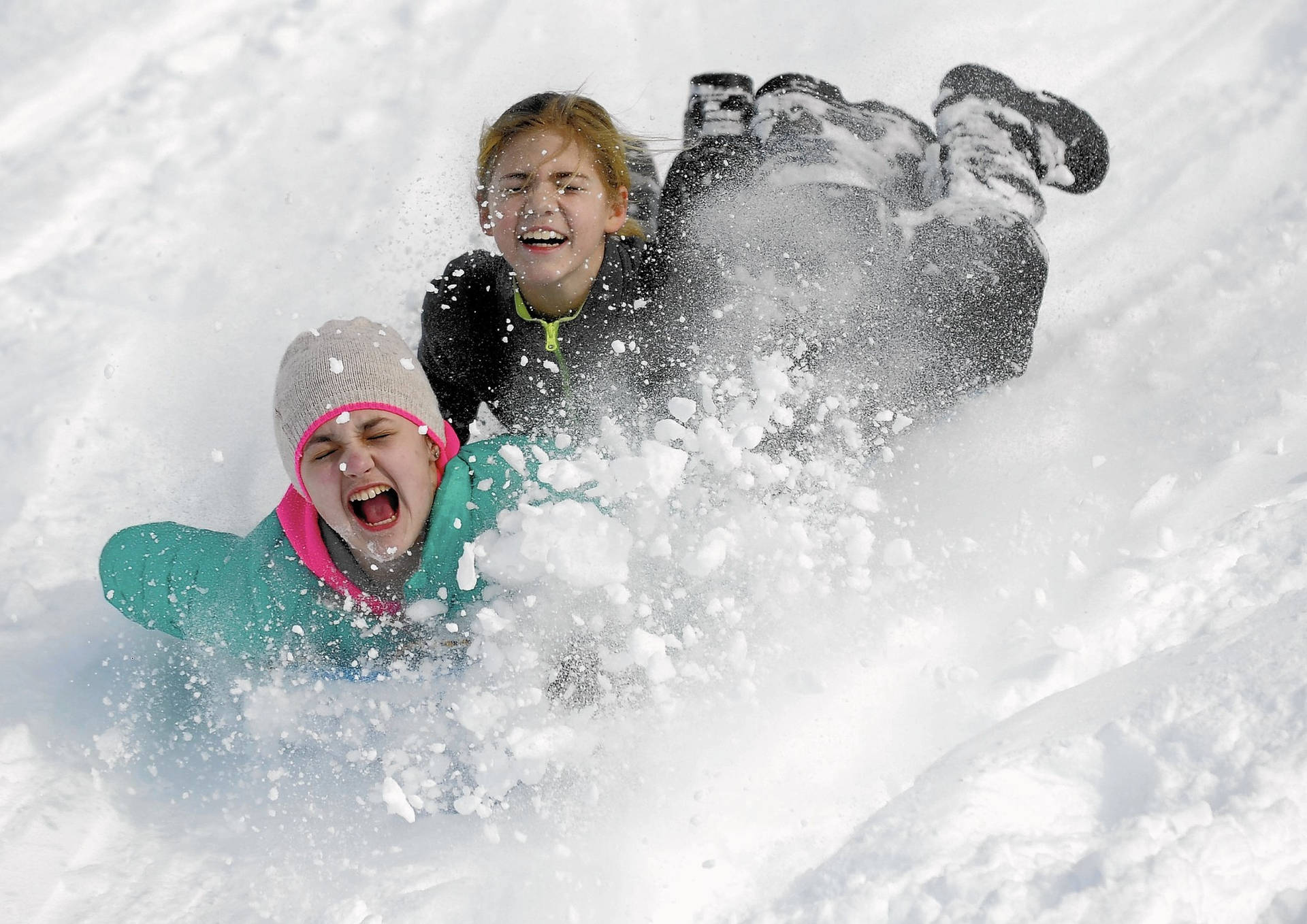 Girls Sledding Crash Background