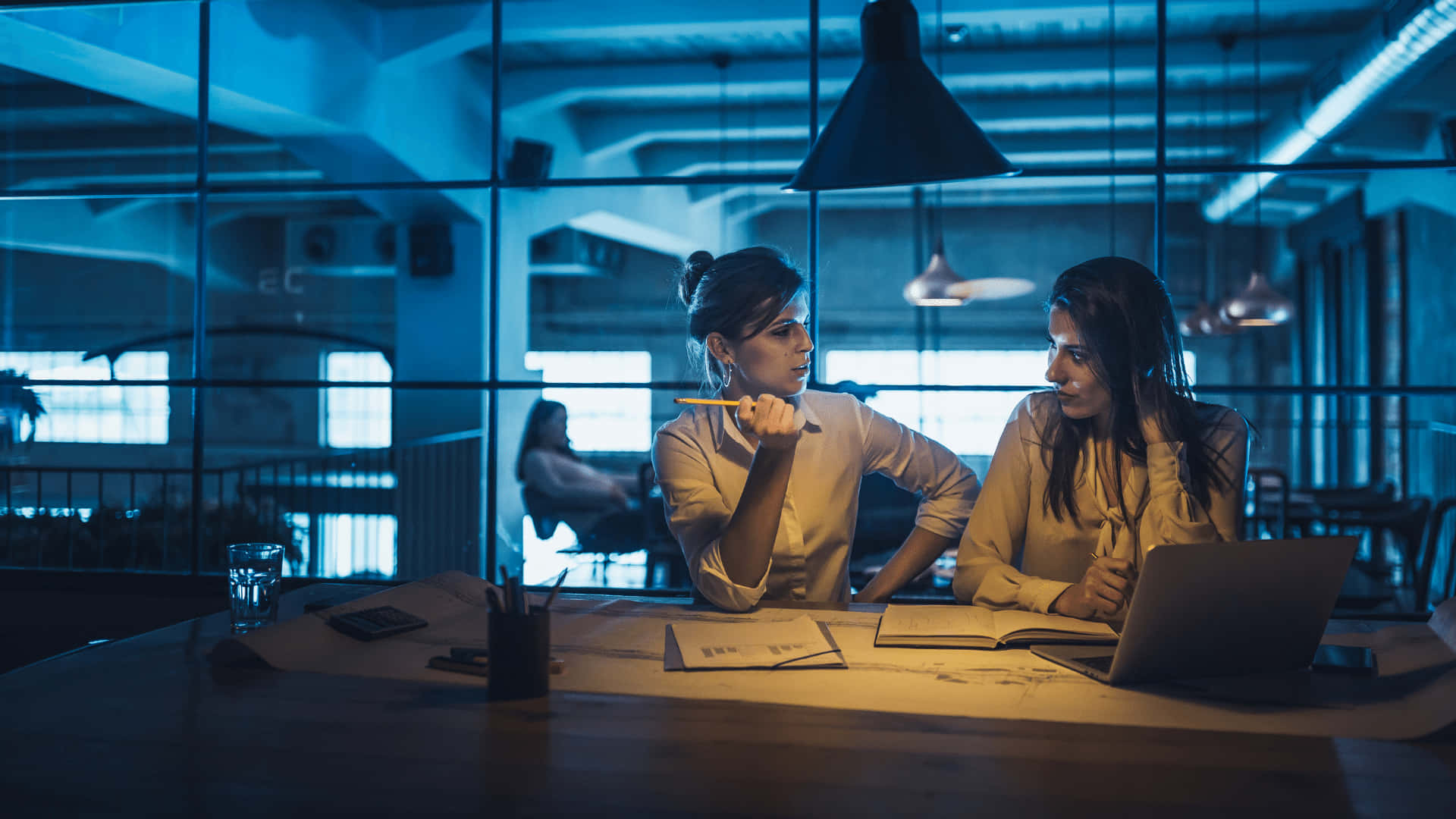 Girls Working In Dark Room