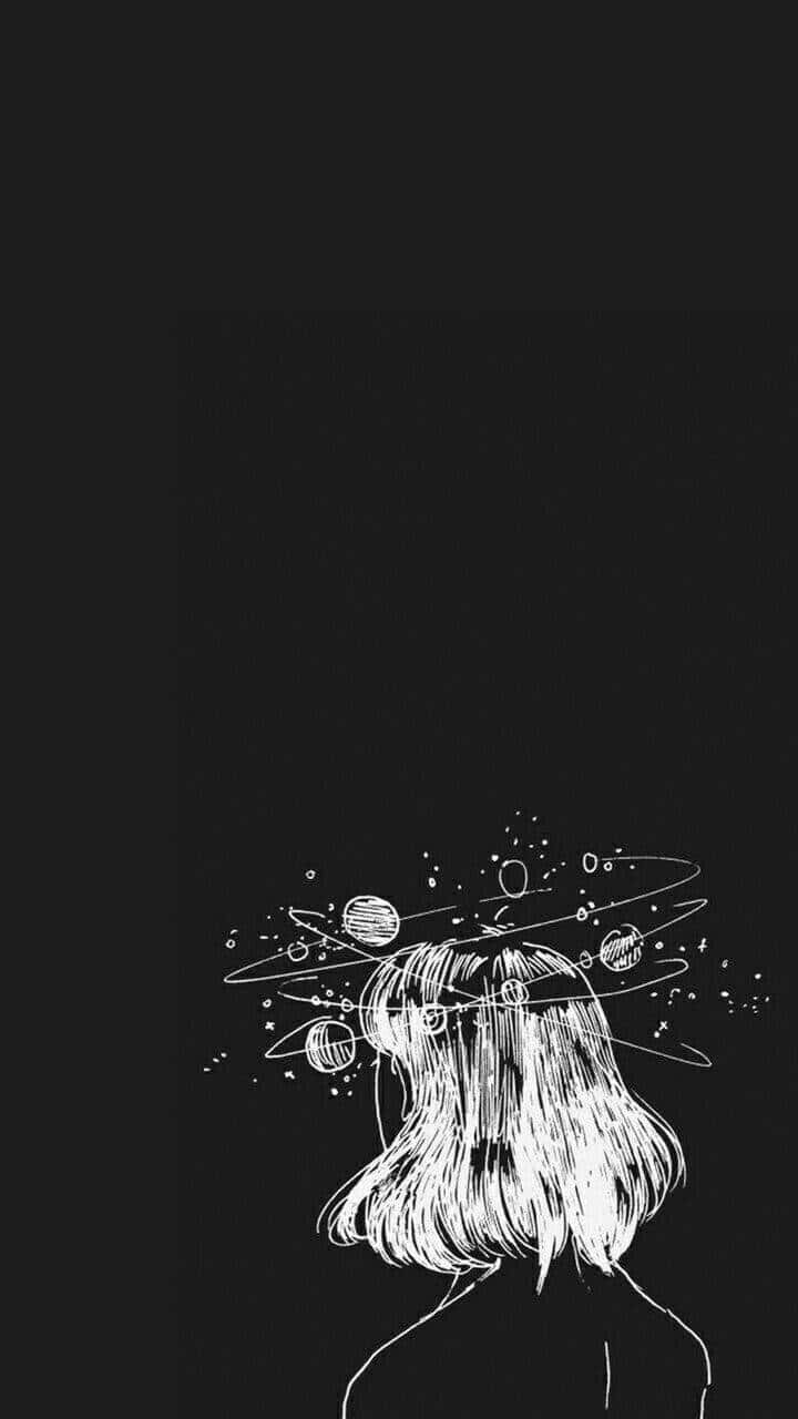 Girlwith Planetary Thoughts Illustration Background