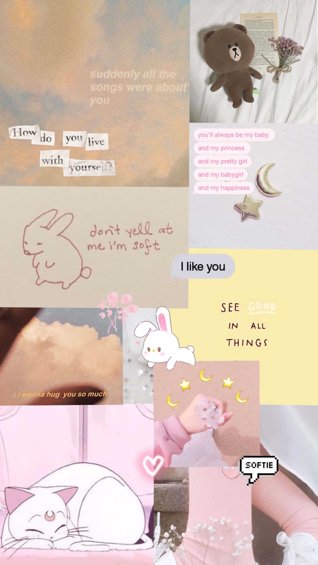 Girly Aesthetic Collage Rabbits And Cat Background