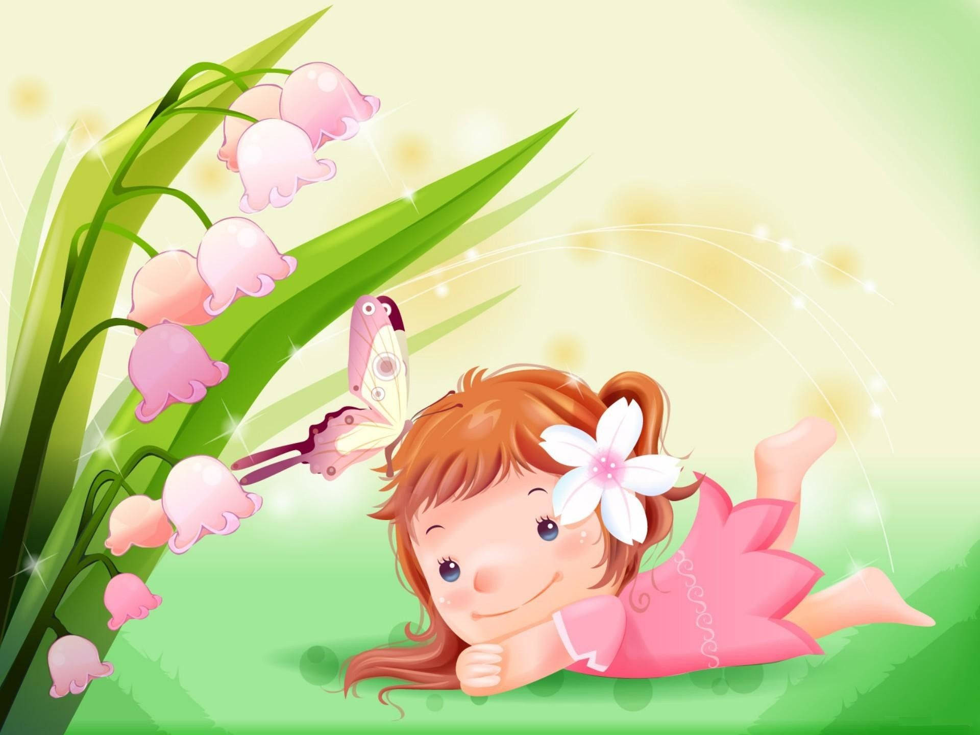 Girly Cartoon In Nature Hill Poster Background
