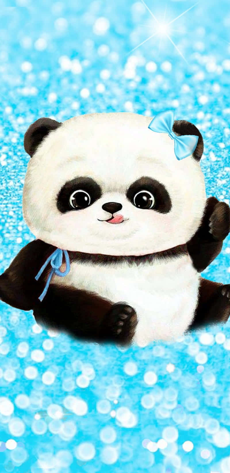 Girly Cute Panda Blue Ribbon Background