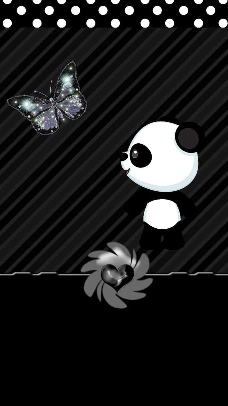 Girly Cute Panda Dark Butterfly Background