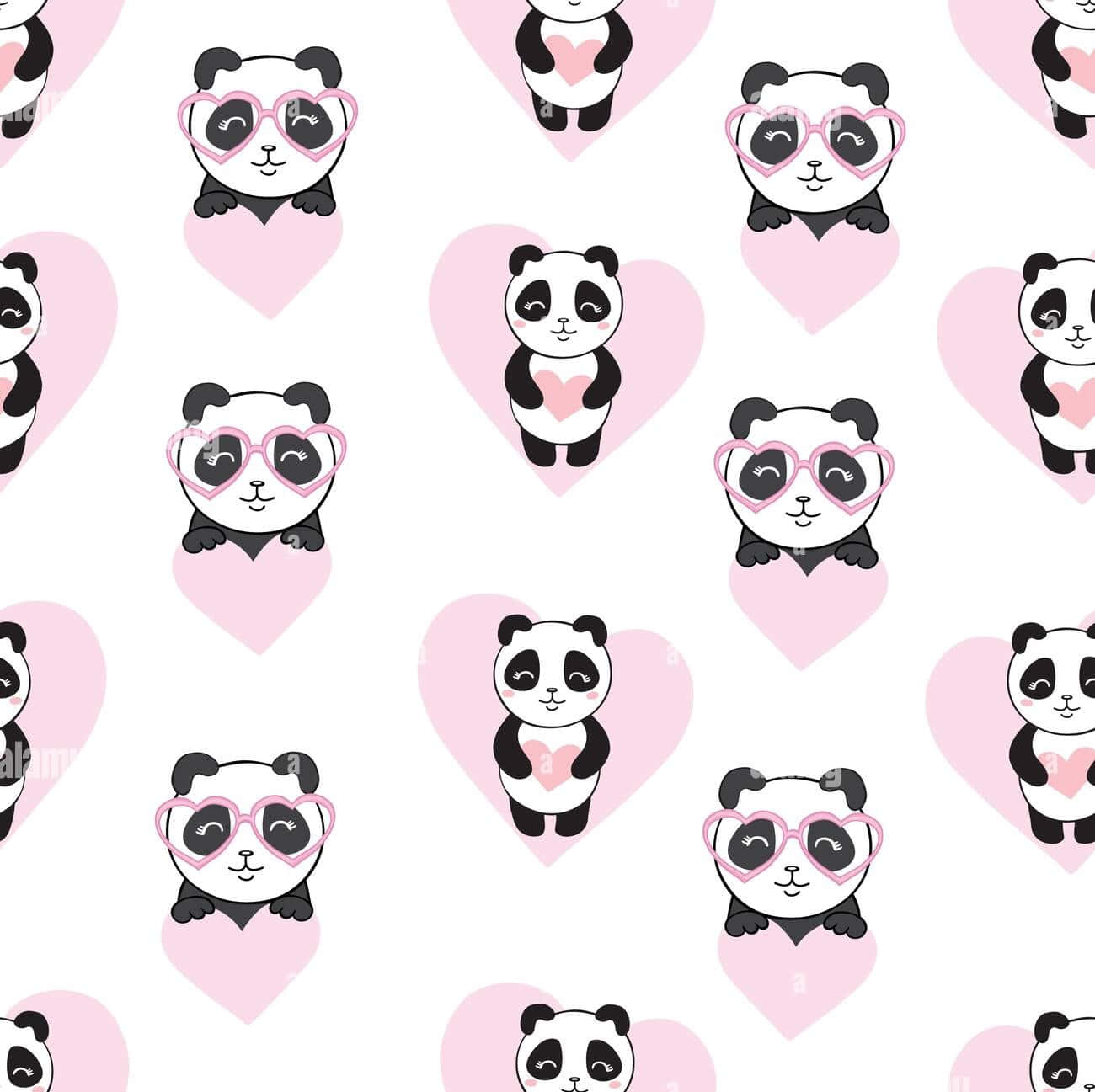 Girly Cute Panda Heart Vector Background