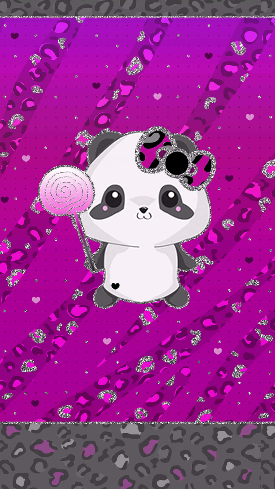 Girly Cute Panda Purple Lollipop Background