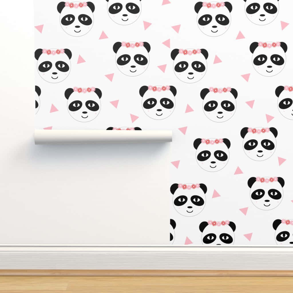 Girly Cute Panda Ribbon Wall Background