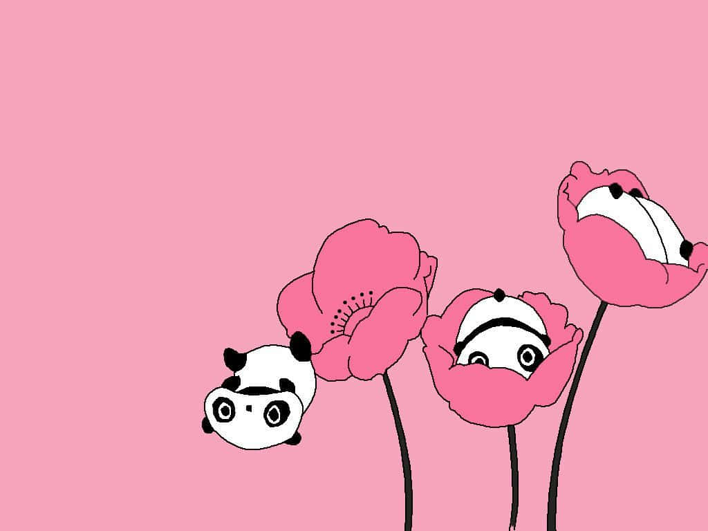 Girly Cute Panda Small Flowers Background