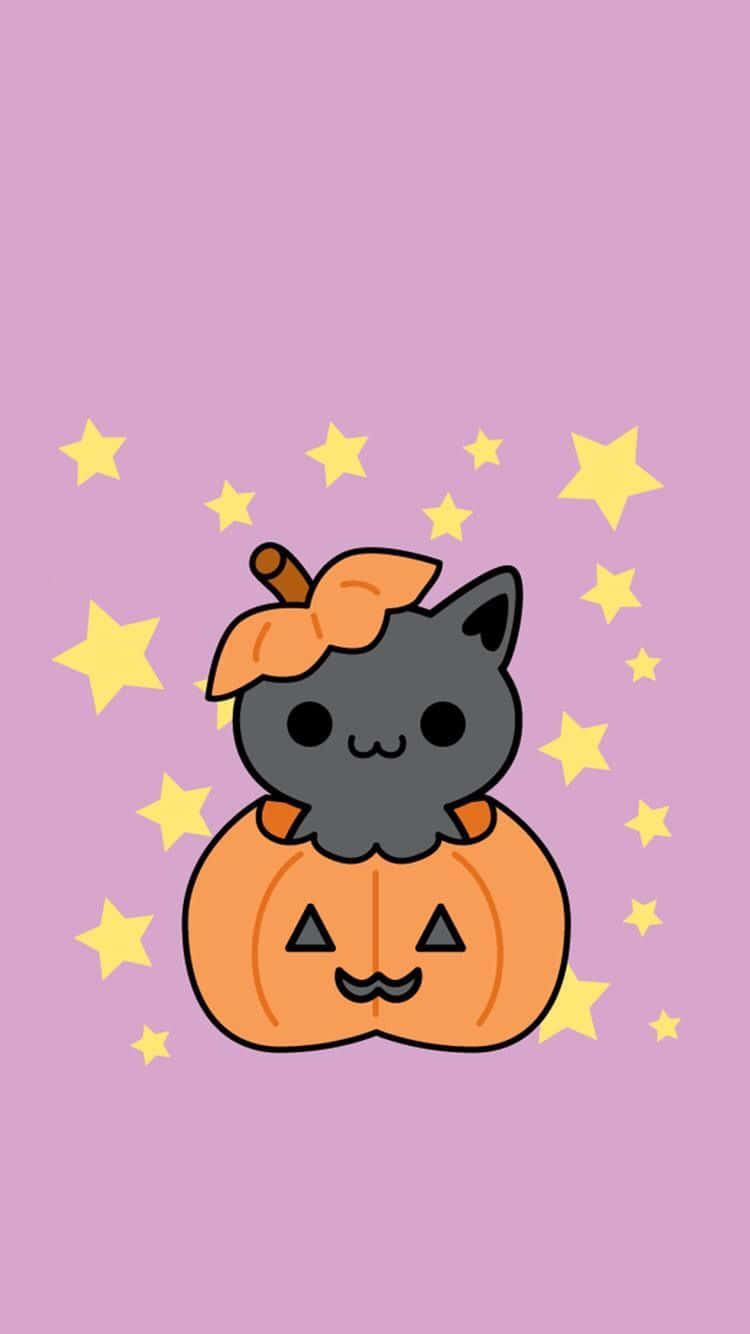 Girly Halloween Black Cat Pumpkin Background