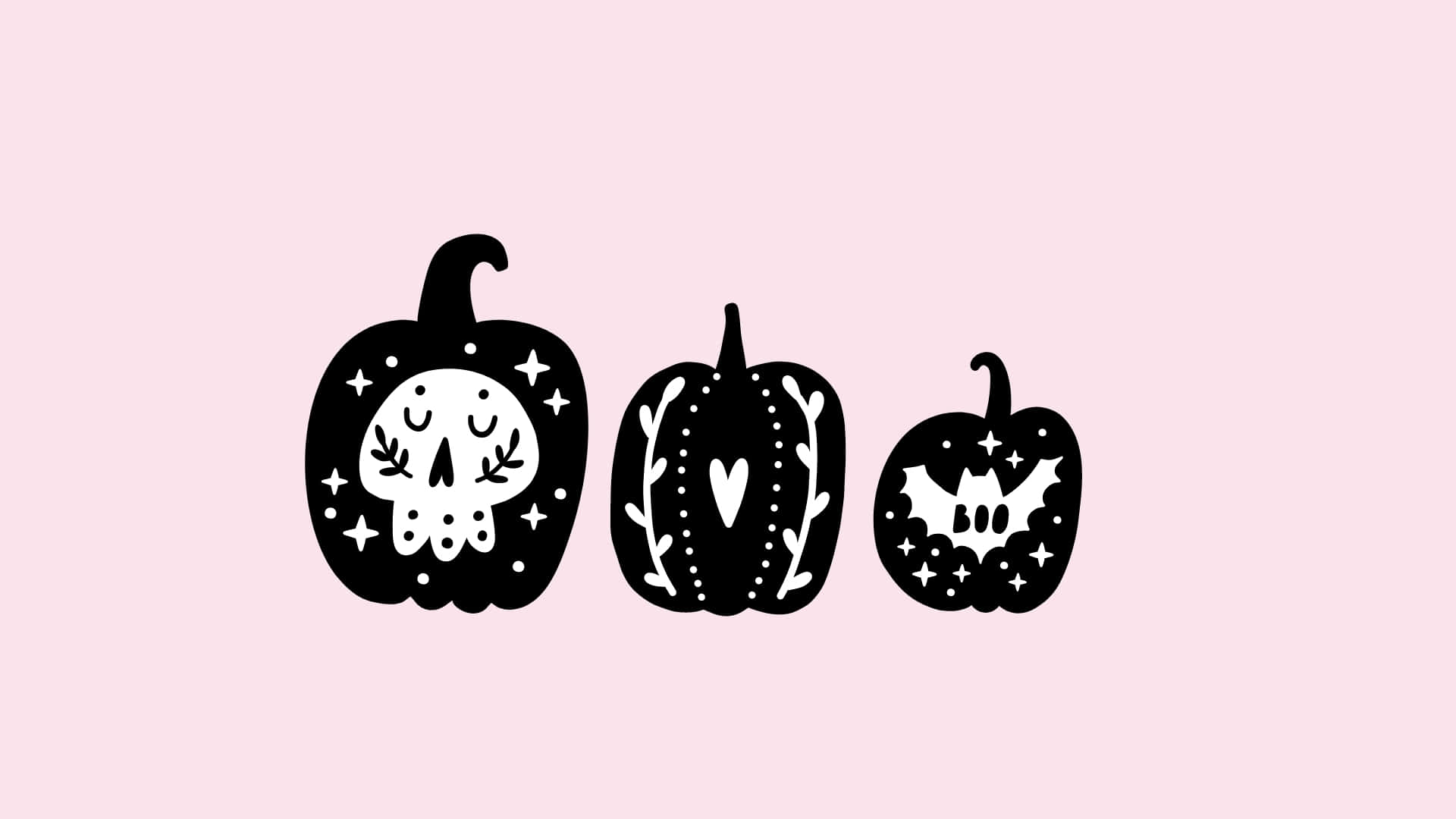 Girly Halloween Black Pumpkins Pink Background