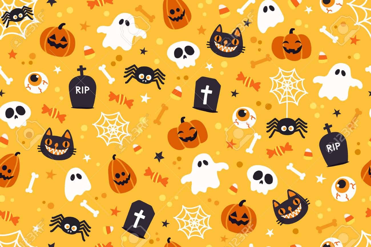 Girly Halloween Cute Icons Orange Background