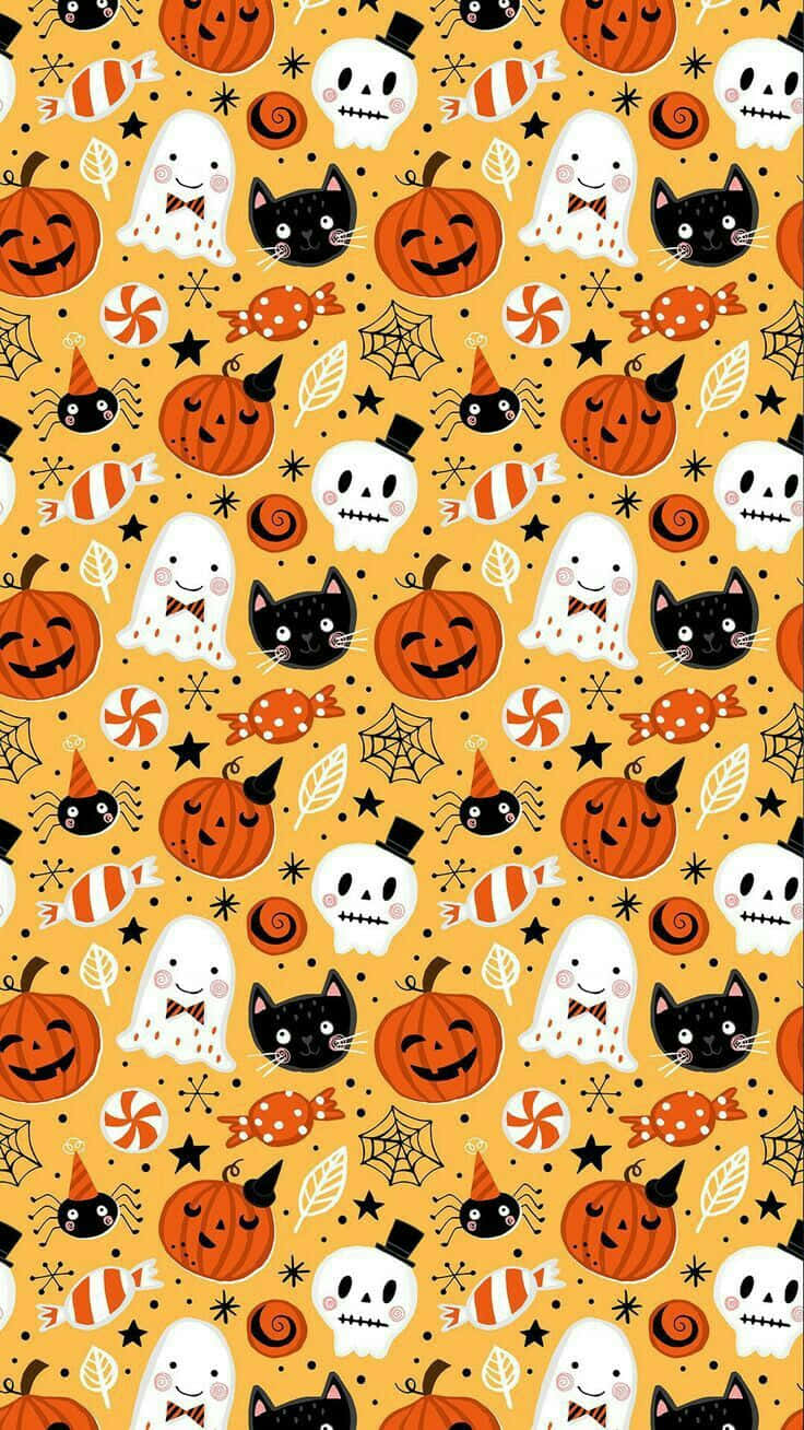 Girly Halloween Cute Icons Orange Background