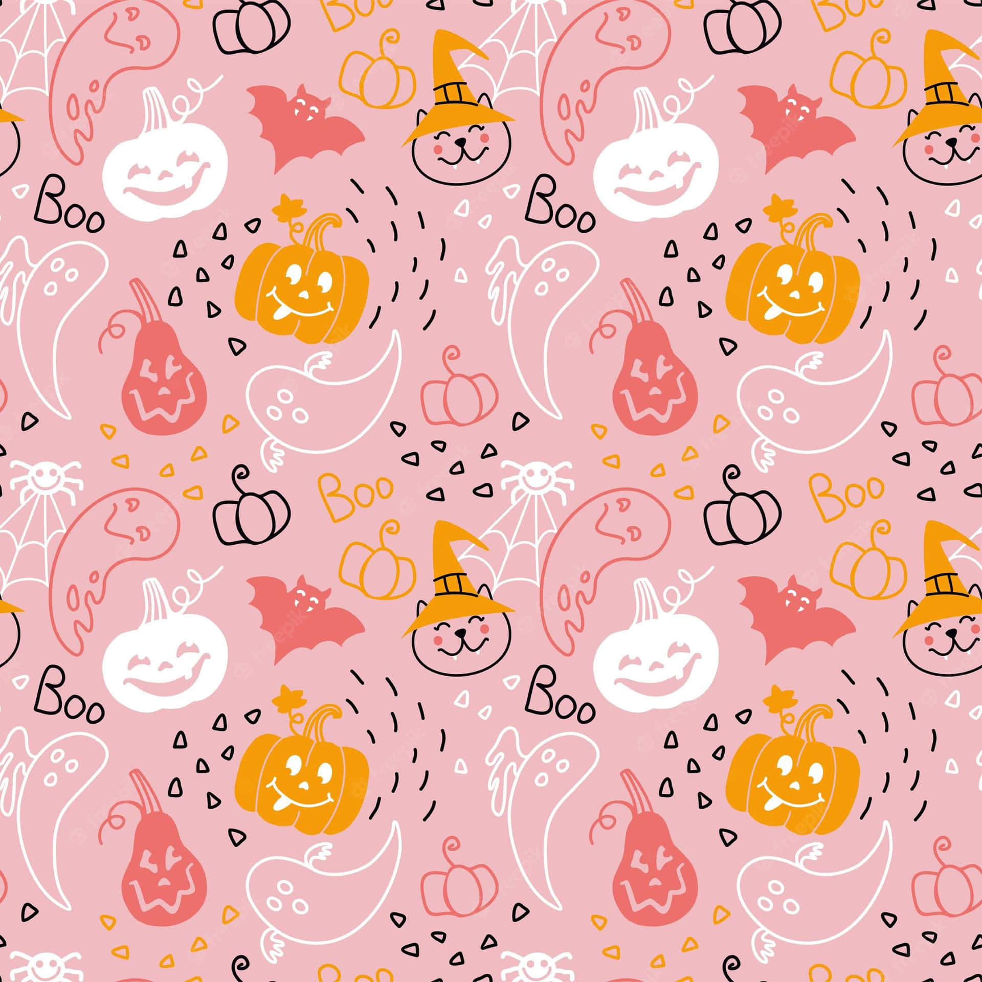 Girly Halloween Pink Doodly Aesthetic Background