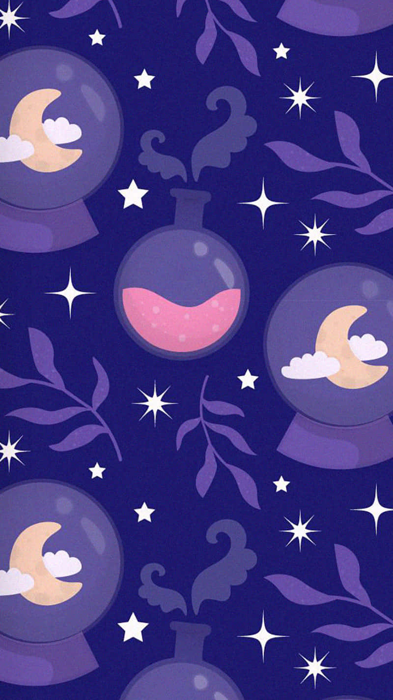 Girly Halloween Pink Potions Moon Globe Background