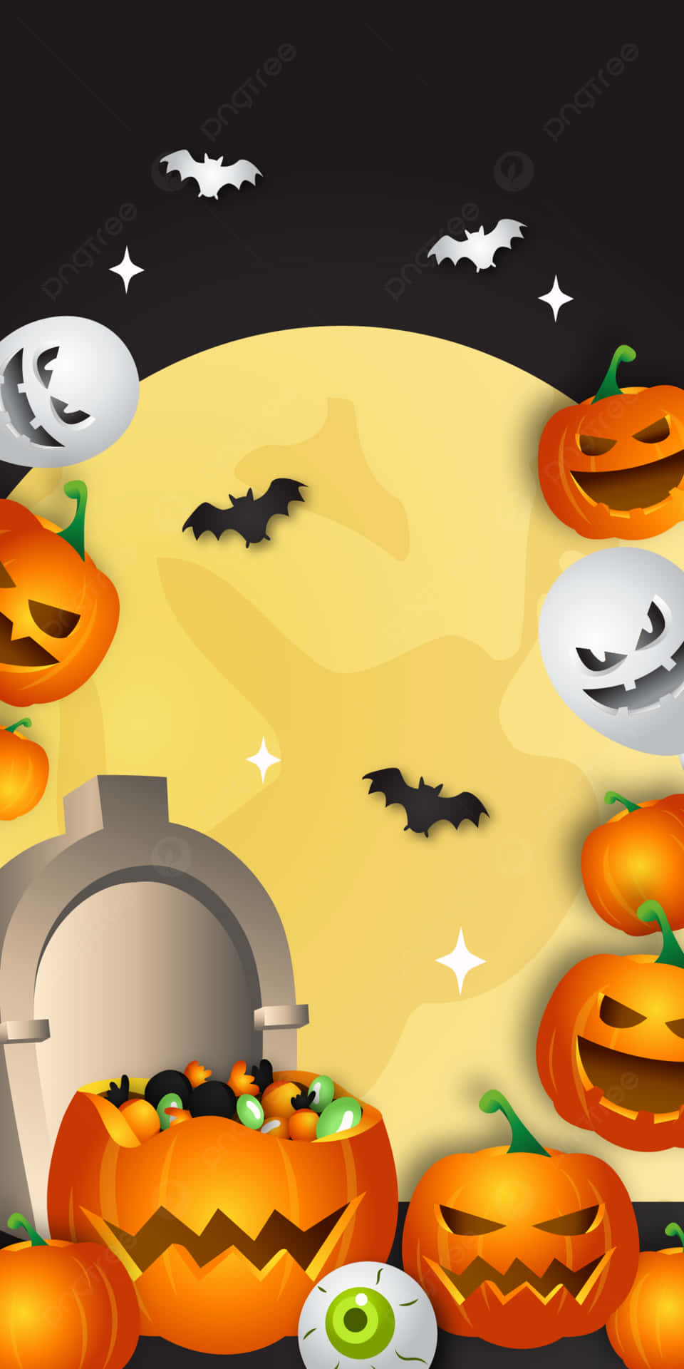 Girly Halloween Pumpkins And Moon Background