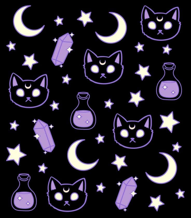 Girly Halloween Purple Cat Background